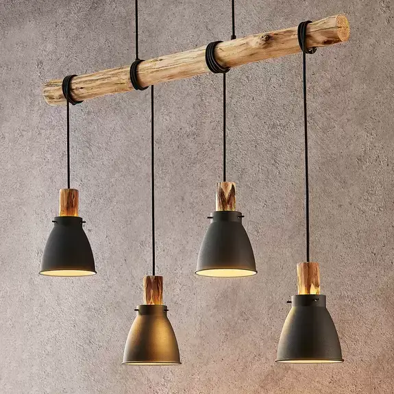 Lampenwelt Lindby Hängeleuchte Trebale, 4-flammig, E14, Eisen, Holz VIP-Rabatte