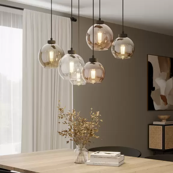 Lampenwelt Hängeleuchte Cubus, 6-flammig, klar/honig/braun, Glas, E27 Neueste Stile