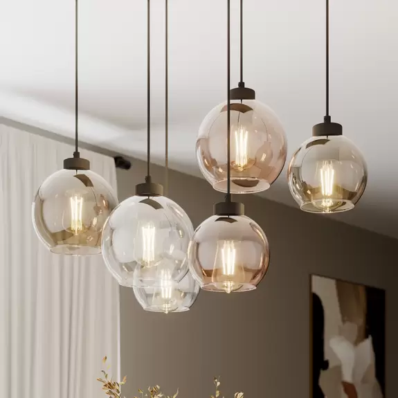Lampenwelt Hängeleuchte Cubus, 6-flammig, klar/honig/braun, Glas, E27 Neueste Stile