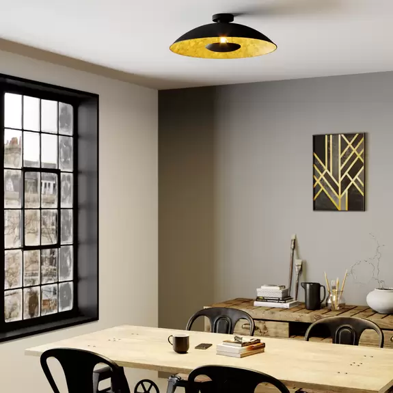 Lampenwelt Lindby Deckenlampe Emilienne, schwarz, goldfarben, Ø 60 cm Vierteljährliche Förderung