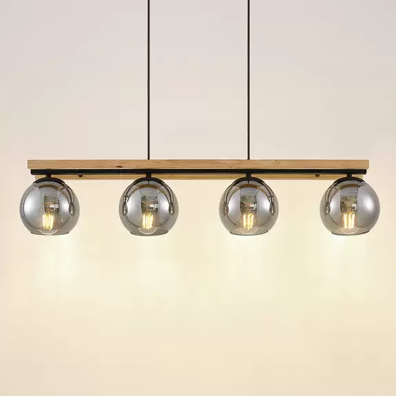 Lampenwelt Lindby Pendelleuchte Enrique, 4-flammig, rauchgrau, Glas Super Rabatt