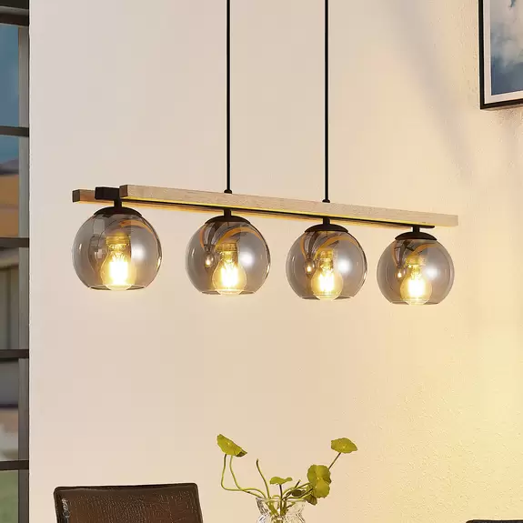 Lampenwelt Lindby Pendelleuchte Enrique, 4-flammig, rauchgrau, Glas Super Rabatt
