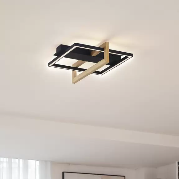 Lampenwelt Lindby LED-Deckenleuchte Holamu, 40 cm, Holz 50% Rabatt mit kostenlosem Versand
