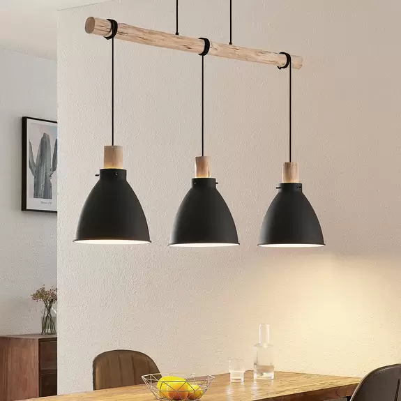 Lampenwelt Lindby Hängeleuchte Trebale, 3-flammig, E27, Eisen, Holz Kostenloser Versand international