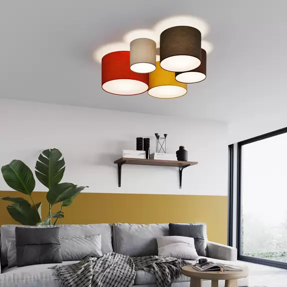 Lampenwelt Lindby Laurenz Deckenlampe, 5-fl. 93cm, rot-gelb Speichern exportieren