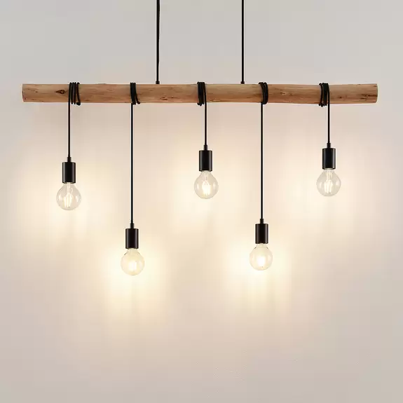 Lampenwelt Lindby Hängeleuchte Rom, 5-flammig, Holz, Seil, schwarz, E27 Angebote