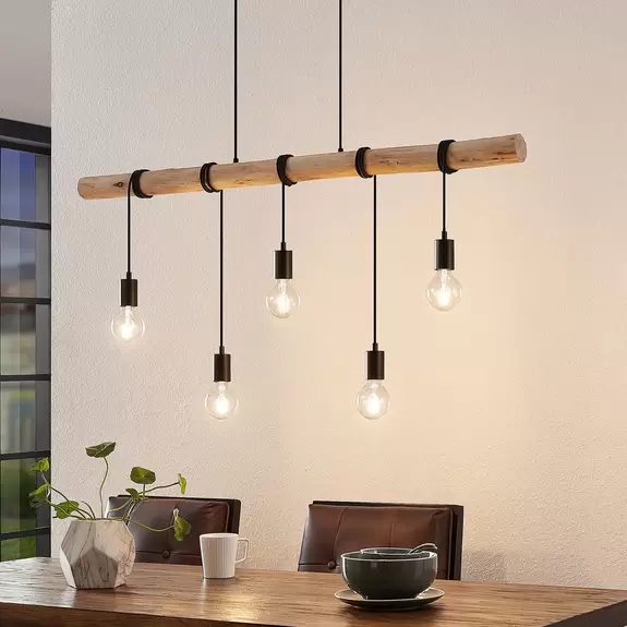 Lampenwelt Lindby Hängeleuchte Rom, 5-flammig, Holz, Seil, schwarz, E27 Angebote