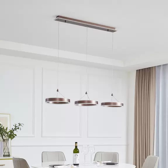 Lampenwelt Lucande LED-Hängeleuchte Kolo, 3-flg., braun, Eisen, dimmbar im Angebot