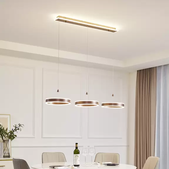 Lampenwelt Lucande LED-Hängeleuchte Kolo, 3-flg., braun, Eisen, dimmbar im Angebot