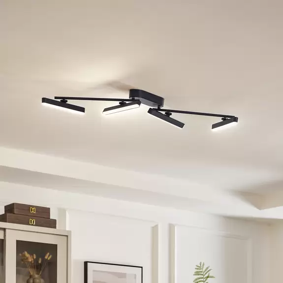 Lampenwelt Lindby LED-Deckenleuchte Eldrin, 4-flammig, schwarz, Eisen Kostenloser Versand