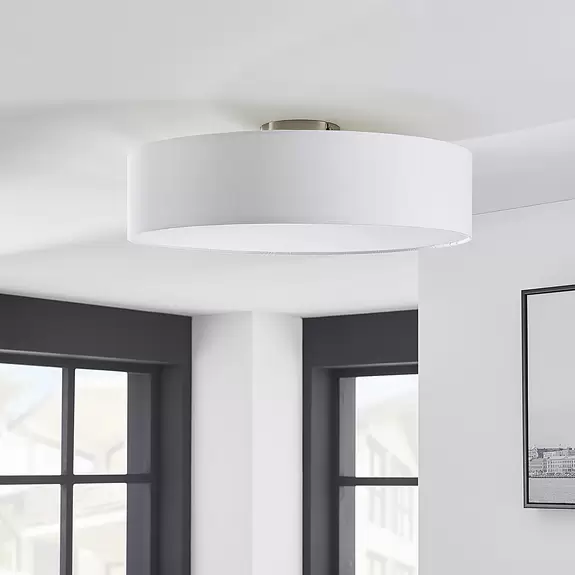 Lampenwelt Lindby Deckenleuchte Sebatin, Ø 50 cm, weiß, Stoff, E27 Fabrik Onlineshop
