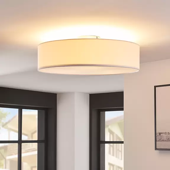 Lampenwelt Lindby Deckenleuchte Sebatin, Ø 50 cm, weiß, Stoff, E27 Fabrik Onlineshop