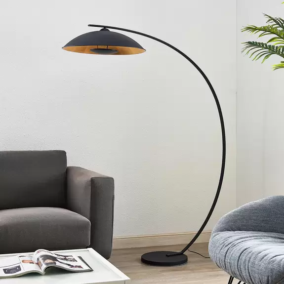 Lampenwelt Lindby Bogenstehlampe Emilienne, schwarz, goldfarben, 180 cm Günstig kaufen