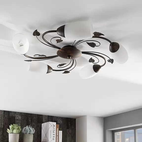 Lampenwelt Lindby Deckenleuchte Stefania, 5-flg., schwarz/gold Begrenztes Angebot