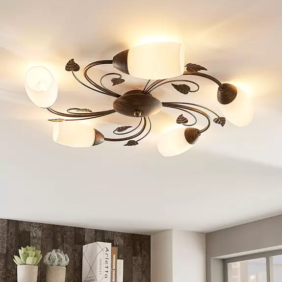 Lampenwelt Lindby Deckenleuchte Stefania, 5-flg., schwarz/gold Begrenztes Angebot