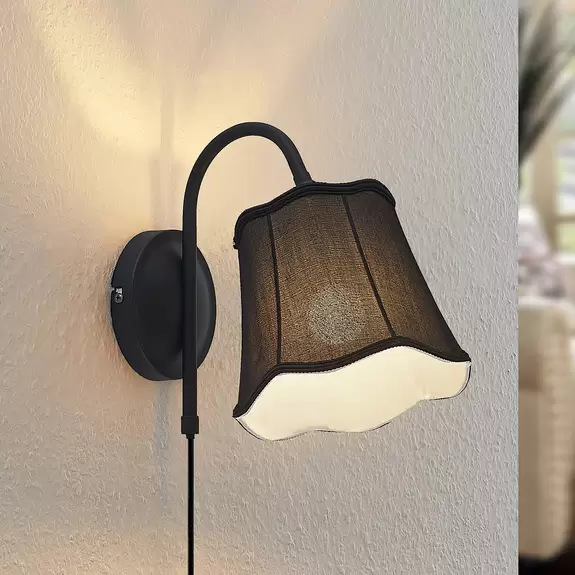 Lampenwelt Lucande Binta Stoffwandleuchte, Vintage, schwarz Jubiläumsangebot