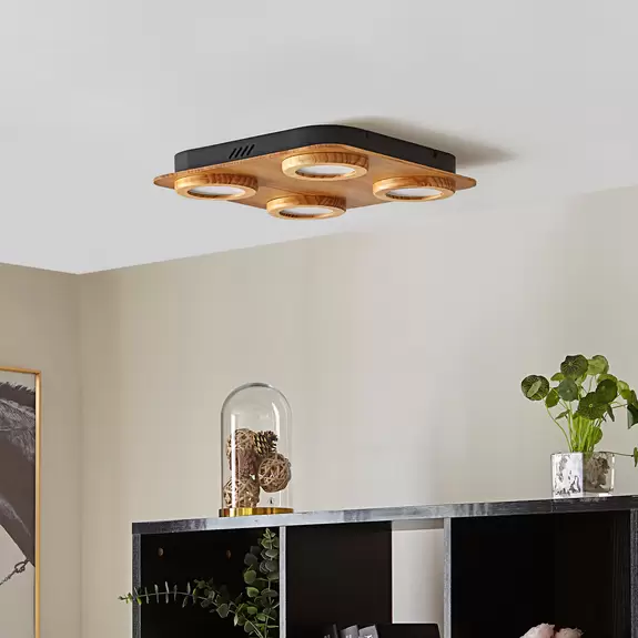 Lampenwelt Lindby LED-Spot Joren, Holz, 38 x 38 cm, 4-flammig, 3.000 K Exklusive Angebote