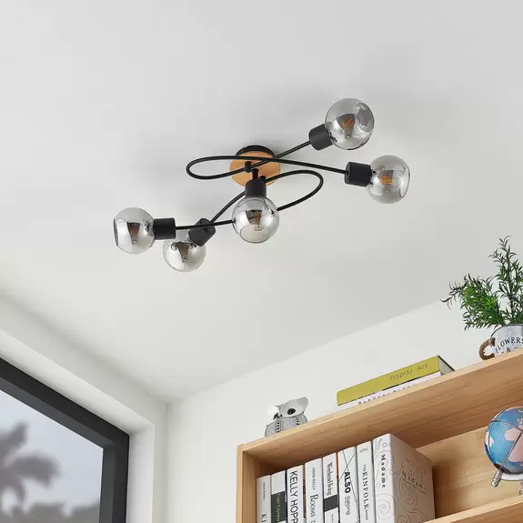 Lampenwelt Lindby Eridia Deckenleuchte, Holz, 5-fl., lang Sonderangebote