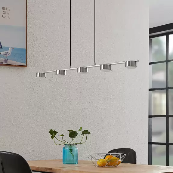 Lampenwelt Lindby Pendellampe Kaylou, 5-flg., nickelfarben, Aluminium Wochenangebot