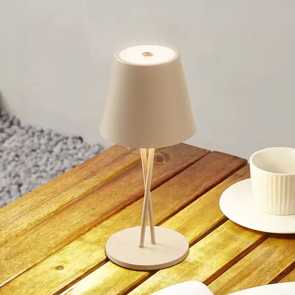Lampenwelt Lindby LED-Akkutischleuchte Janea, CROSS, beige, Metall Im Verkauf