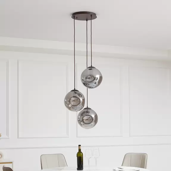 Lampenwelt Lindby Hängeleuchte Valentina, E27, Ø 49 cm, rauchgrau, Glas zollfrei