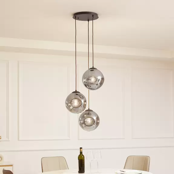 Lampenwelt Lindby Hängeleuchte Valentina, E27, Ø 49 cm, rauchgrau, Glas zollfrei