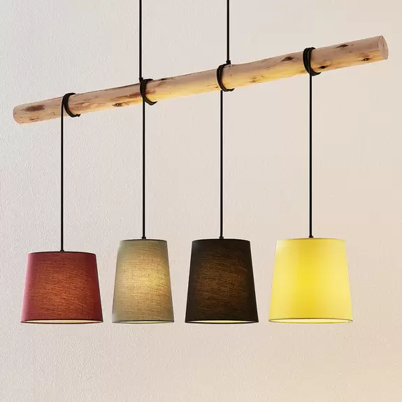 Lampenwelt Lindby Hängeleuchte Moskau , bunt, Textil, Holz, E27, 116 cm 50% Rabatt für begrenzte Zeit