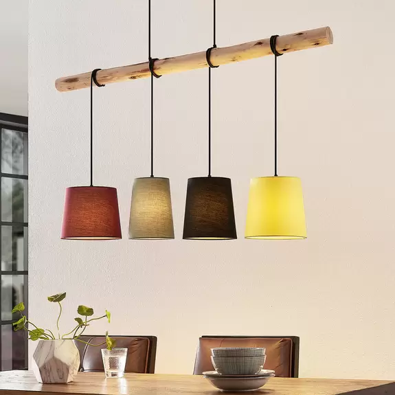 Lampenwelt Lindby Hängeleuchte Moskau , bunt, Textil, Holz, E27, 116 cm 50% Rabatt für begrenzte Zeit