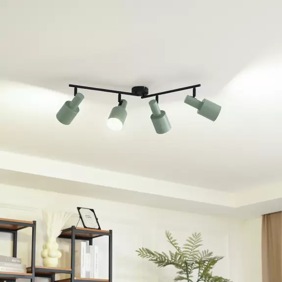 Lampenwelt Lindby Deckenstrahler Ovelia, grün/schwarz, 4-flg., Eisen Auslauf