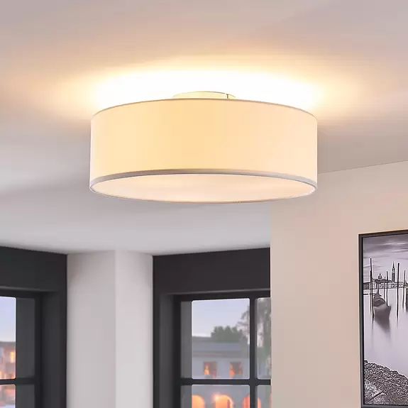 Lampenwelt Lindby Deckenleuchte Sebatin, Ø 40 cm, creme, Stoff, E27 Sonderangebot