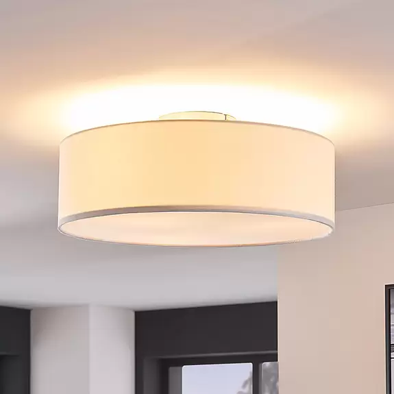 Lampenwelt Lindby Deckenleuchte Sebatin, Ø 40 cm, creme, Stoff, E27 Sonderangebot