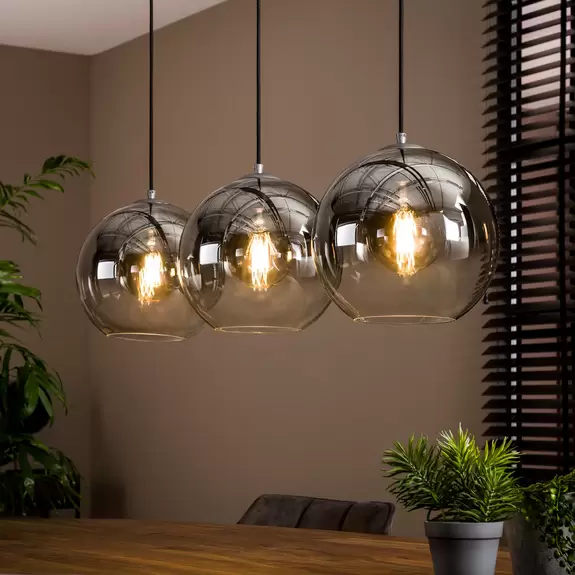 Lampenwelt Hängeleuchte Allessandra, rauchgrau, Glas, E27, 3-flammig Flash Sale