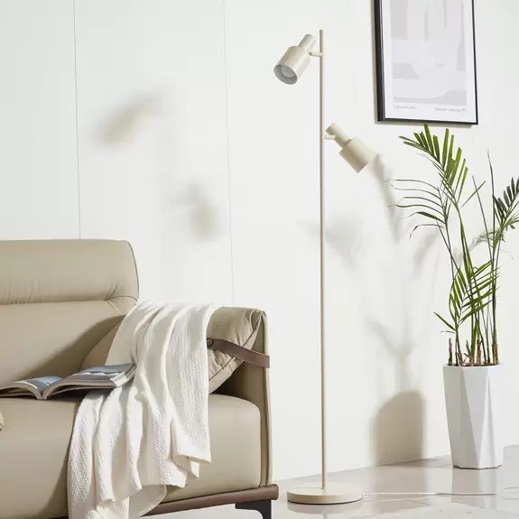 Lampenwelt Lindby Stehleuchte Ovelia, beige, Eisen, E27 Jubiläumsangebot