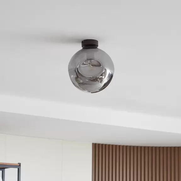 Lampenwelt Lindby Deckenlampe Valentina, Glas, rauchgrau, rund, Ø 25 cm Lagerräumung