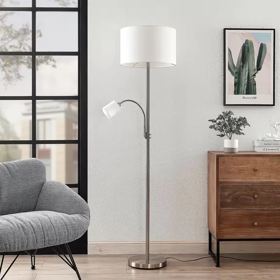 Lampenwelt Lindby Jaileen Stoffstehlampe, Leselicht, weiß Kostenlose Rückgabe
