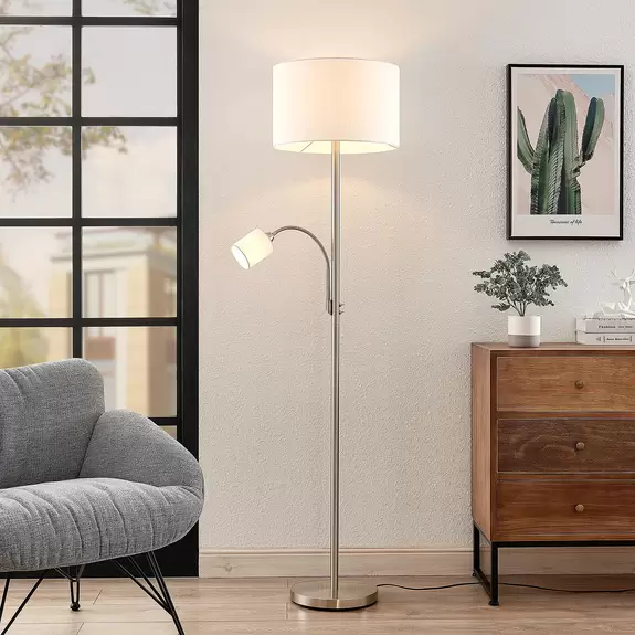 Lampenwelt Lindby Jaileen Stoffstehlampe, Leselicht, weiß Kostenlose Rückgabe