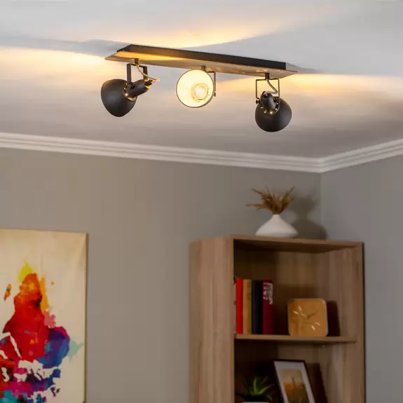 Lampenwelt Lindby Aylis Deckenlampe, 3-flg., 60 cm, schwarz, Holz, E14 Letzte 2 Tage