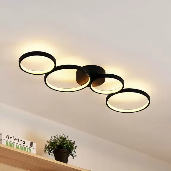 Lampenwelt Lindby LED-Deckenleuchte Evengeline, schwarz, Alu, 88 cm Bis zu 50% Rabatt