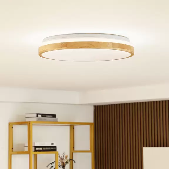 Lampenwelt Lindby LED-Deckenlampe Emiva, Lichtquelle oben, CCT, Holz Discount Store für neue Produkte