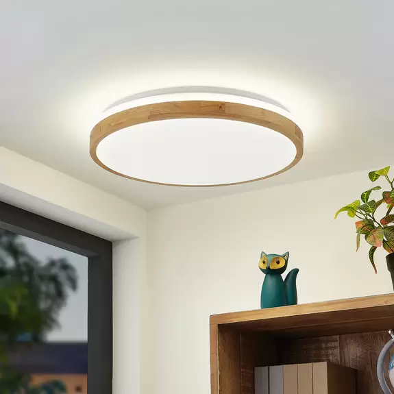 Lampenwelt Lindby LED-Deckenlampe Emiva, Lichtquelle oben, CCT, Holz Discount Store für neue Produkte