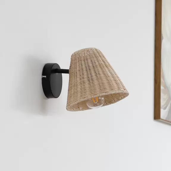 Lampenwelt Lindby Wandleuchte Zyralia, holzfarben, Rattan, 19,5 cm hoch Clearance-Verkauf