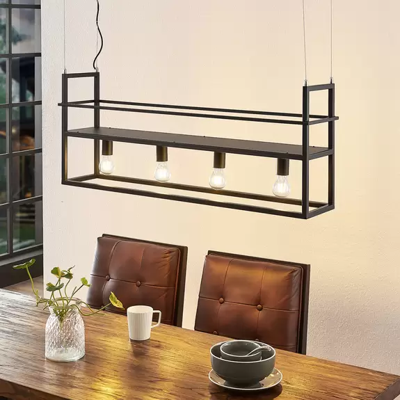 Lampenwelt Lindby Hängeleuchte Grisela, 4-flammig, Stahl, schwarz, E27 Fabrikladen