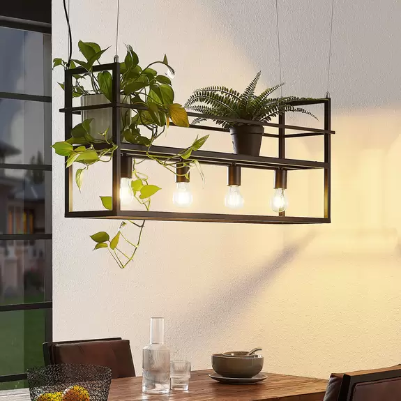 Lampenwelt Lindby Hängeleuchte Grisela, 4-flammig, Stahl, schwarz, E27 Fabrikladen
