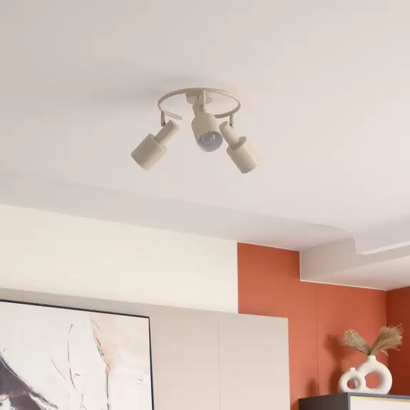 Lampenwelt Lindby Deckenstrahler Ovelia, beige, 3-flg., Eisen, E27 Begrenzt auf 3 Tage