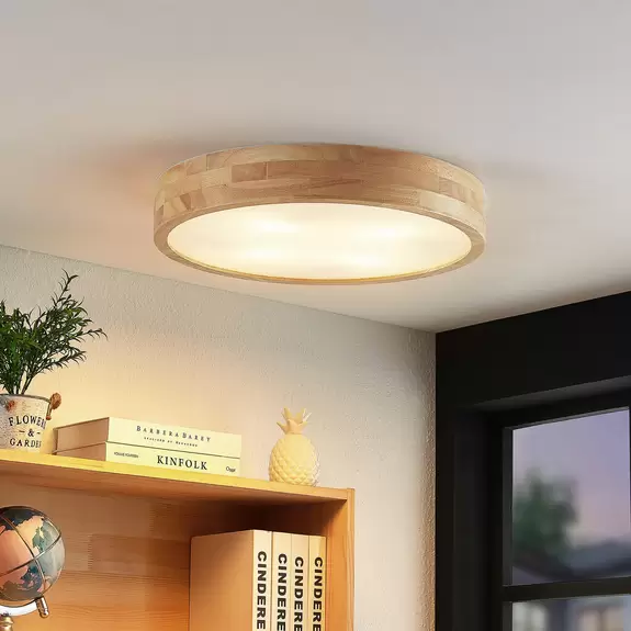 Lampenwelt Lindby Tanju Deckenleuchte, Eichenholz Ø 50 cm Black Friday Preise