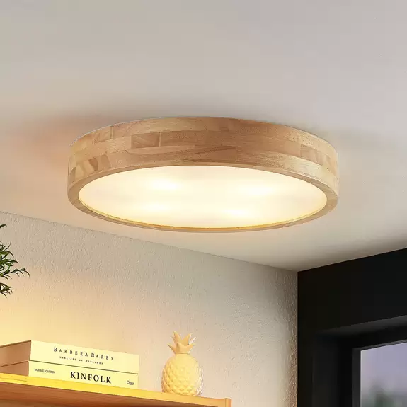 Lampenwelt Lindby Tanju Deckenleuchte, Eichenholz Ø 50 cm Black Friday Preise