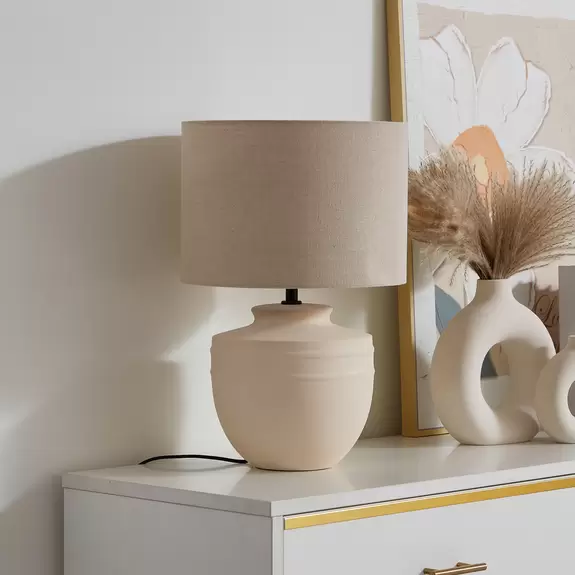Lampenwelt Lindby Tischleuchte Thalassia, beige, Ø 30 cm, Keramik Online