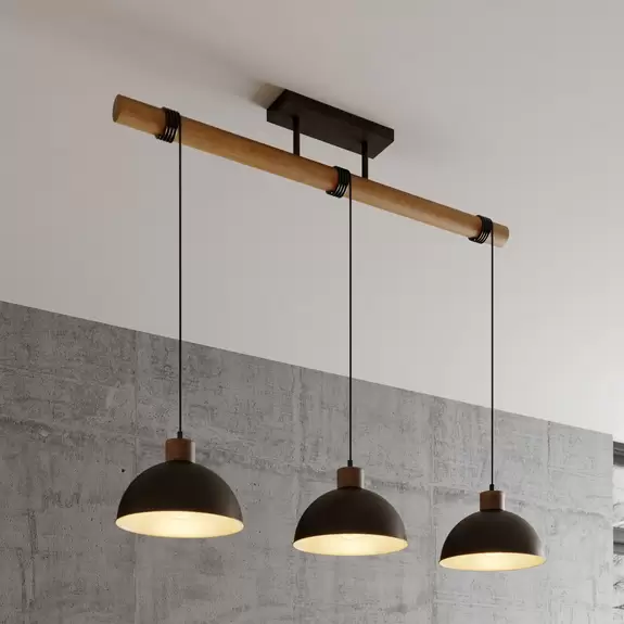 Lampenwelt Lindby Hängeleuchte Holgar, 3-flg., Holz, Metall, grün, E27 Outlet