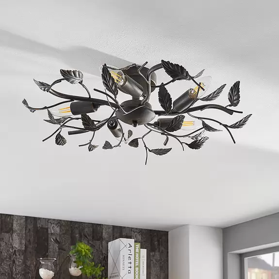 Lampenwelt Lindby Deckenlampe Yos, 5-flg., 58 cm, schwarz-gold, Metall Auslauf