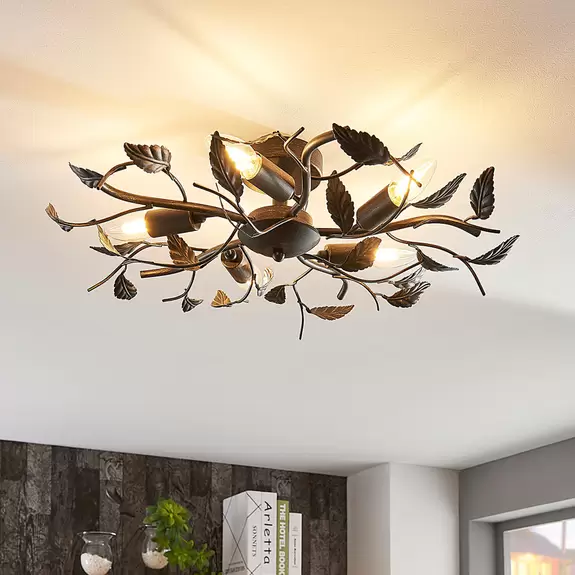 Lampenwelt Lindby Deckenlampe Yos, 5-flg., 58 cm, schwarz-gold, Metall Auslauf
